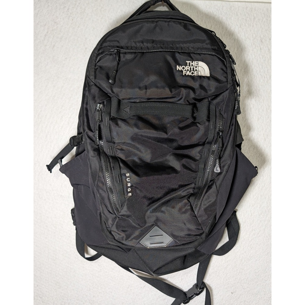 The North Face Surge Backpack Black FlexVent Laptop Compartment Hiking Travel